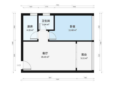 城东名门小区1室2厅户型图4