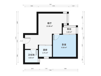 鸿园居小区1室1厅户型图1
