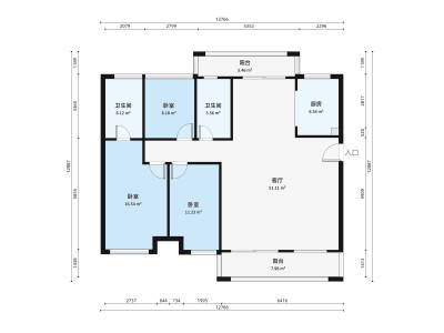 天海城市花园小区3室2厅户型图3