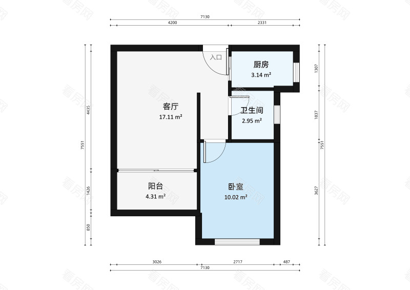 金裕香泉丽都小区1室1厅户型图3