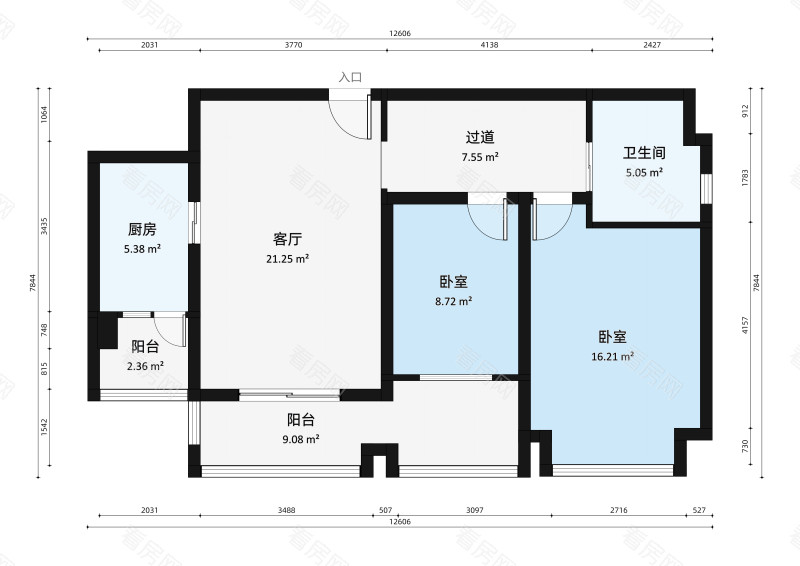 仁恒星园小区2室1厅户型图2
