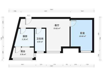 富通城五期小区1室1厅户型图1