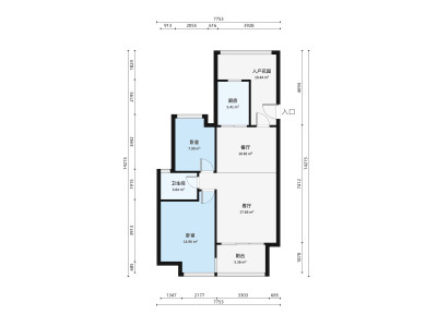 时代山湖海小区2室2厅户型图1