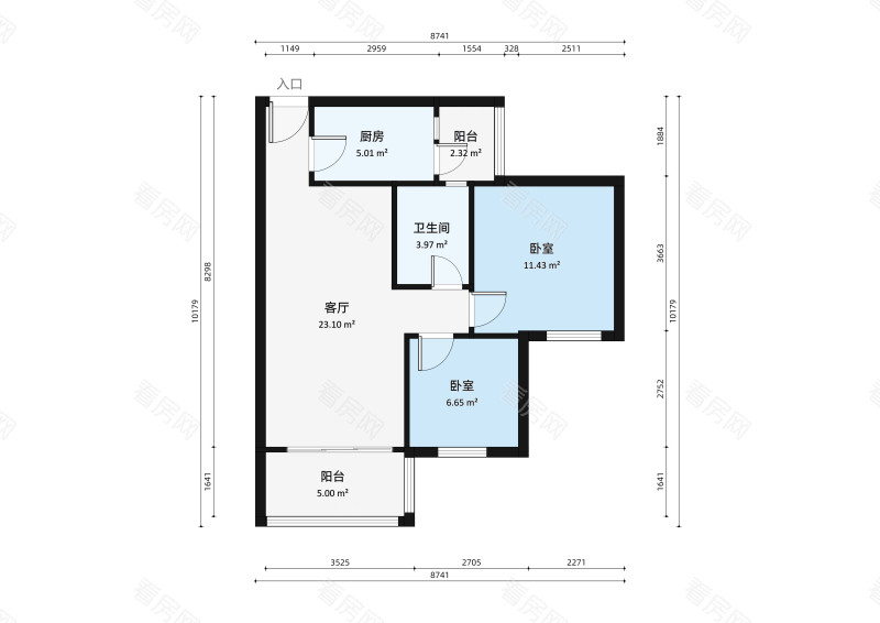 碧桂花城翠湖畔一区小区2室2厅户型图8