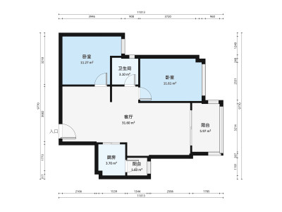 城东名门小区2室1厅户型图3