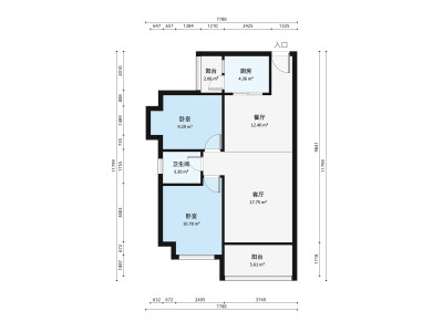 绿榕居小区2室2厅户型图1