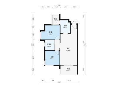爱琴半岛小区2室2厅户型图1