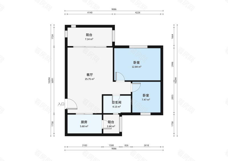 碧桂花城翠湖畔一区小区2室2厅户型图7