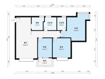 天健阳光华苑小区3室1厅户型图4