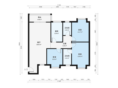 福围阁小区3室2厅户型图1