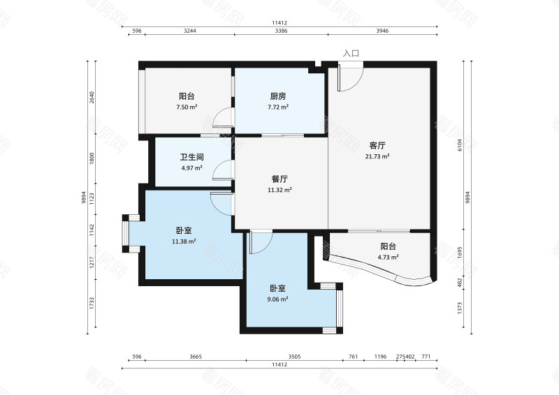 东逸豪园小区2室2厅户型图