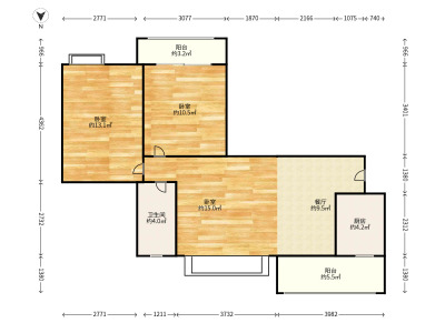 云星中央星城小区2室2厅2卫户型图3