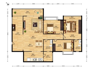 时代御京城小区4室2厅1卫户型图1