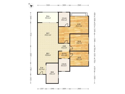 万科美的西江悦小区3室2厅2卫户型图1