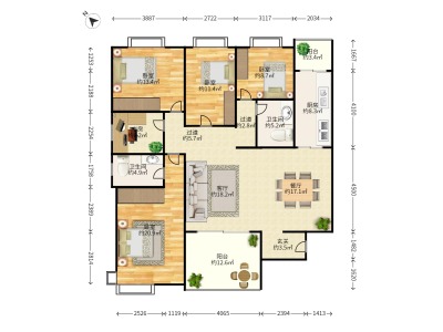 沙面新城小区5室2厅2卫户型图1