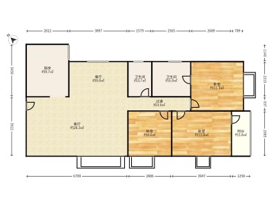 置富花园小区3室2厅2卫户型图1