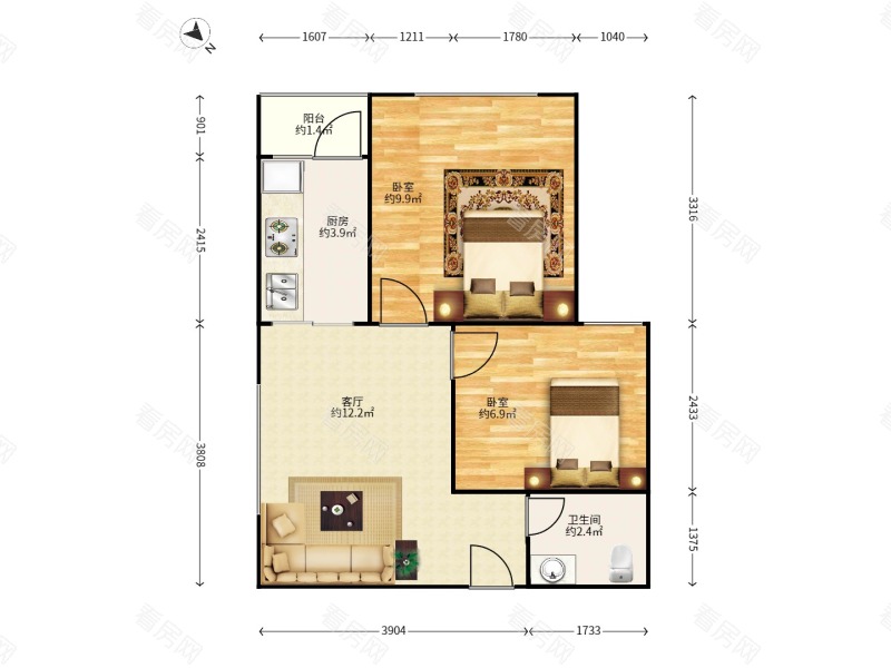 秀乐公馆 2室1厅 55㎡ 满五年_秀乐公馆二手房户型图片7