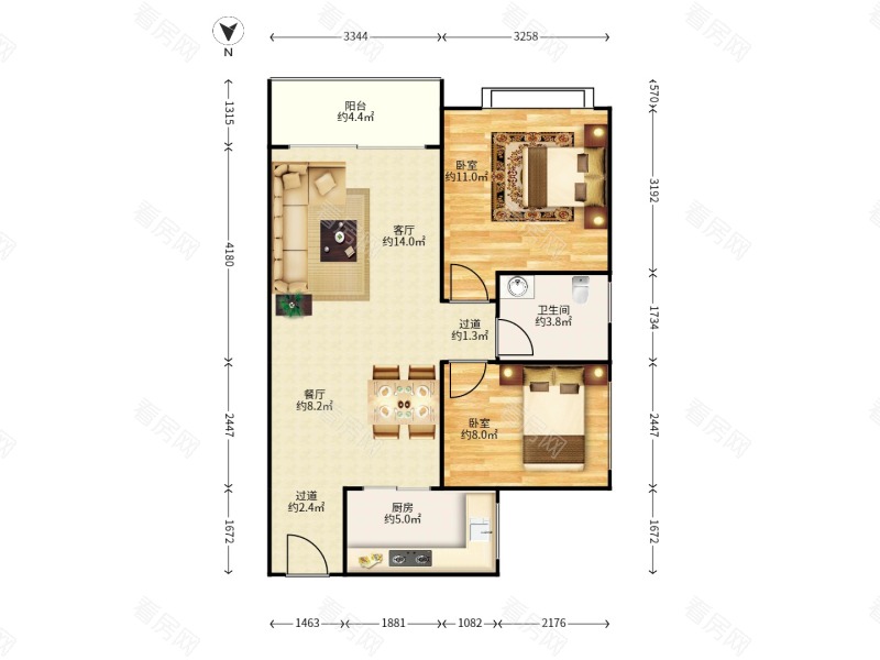 巴厘晓筑小区2室2厅1卫户型图6