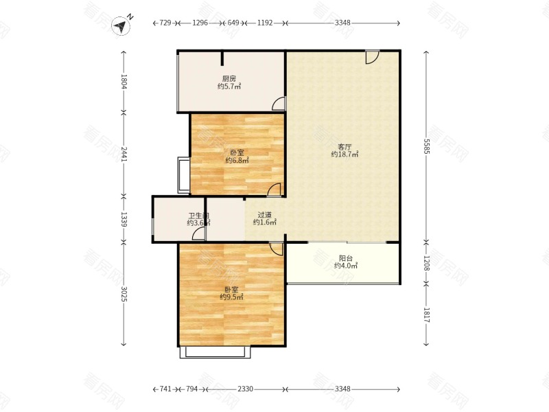 中央城一期(章贡区)小区2室2厅1卫户型图4