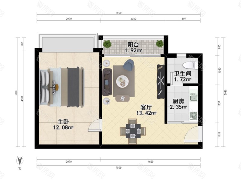皇庭世纪小区1室1厅1卫户型图88