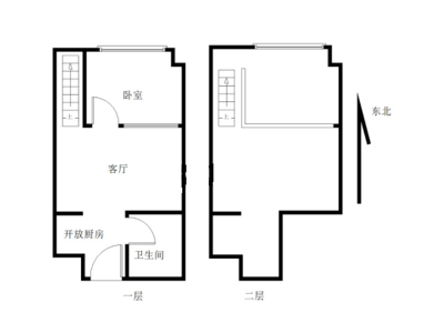 泊岸公馆小区1室2厅1卫户型图2