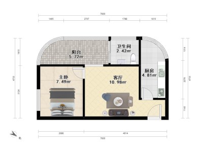 金丽豪苑小区1室1厅1卫户型图2