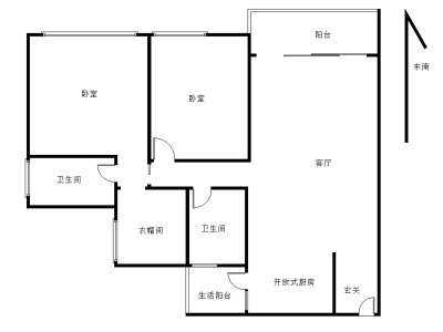华润城润府一期小区2室1厅2卫户型图4