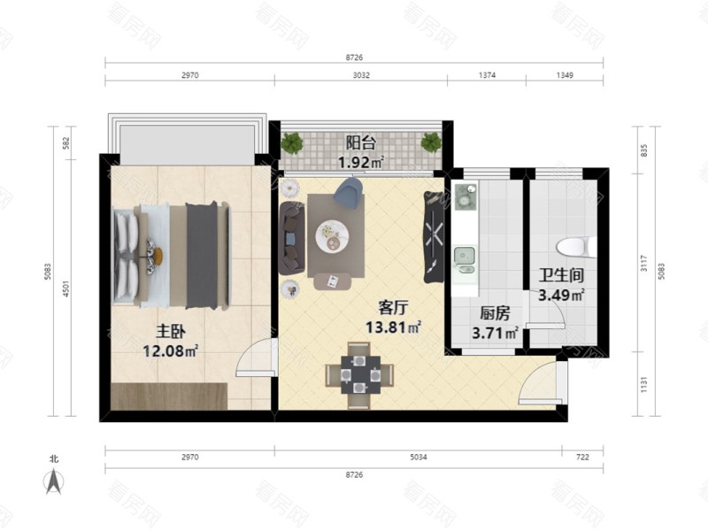皇庭世纪小区1室1厅1卫户型图48