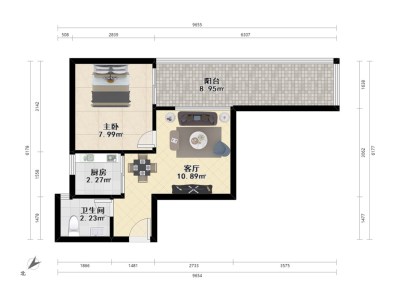 鸿园居小区1室1厅1卫户型图2