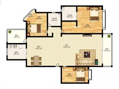 英伦名苑一期小区3室2厅2卫户型图1