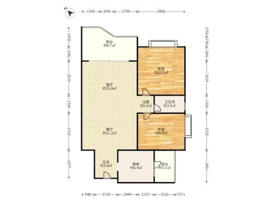 沙面新城小区2室2厅1卫户型图2