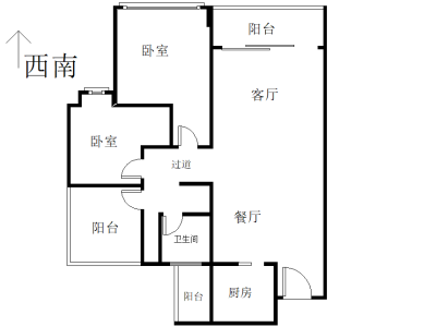 远洋风景小区2室2厅1卫户型图2